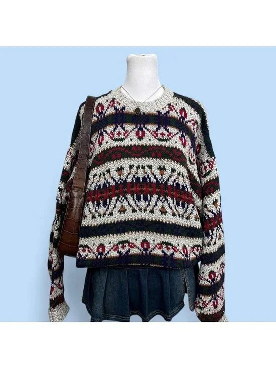 vintage 90s striped quirky indie grandpa sweater - Picture 1 of 8